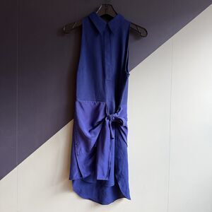 3.1 Phillip Lim $650 Cobalt Blue Crepe Tie Waist Dress w/ Silk Trim, Size 2